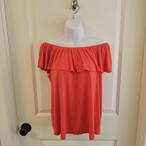 LOFT Women's Coral/Orange Off the Shoulder Ruffled Blouse Size M